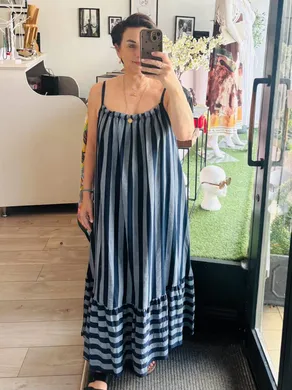 Linen Feel Striped Maxi Sundress