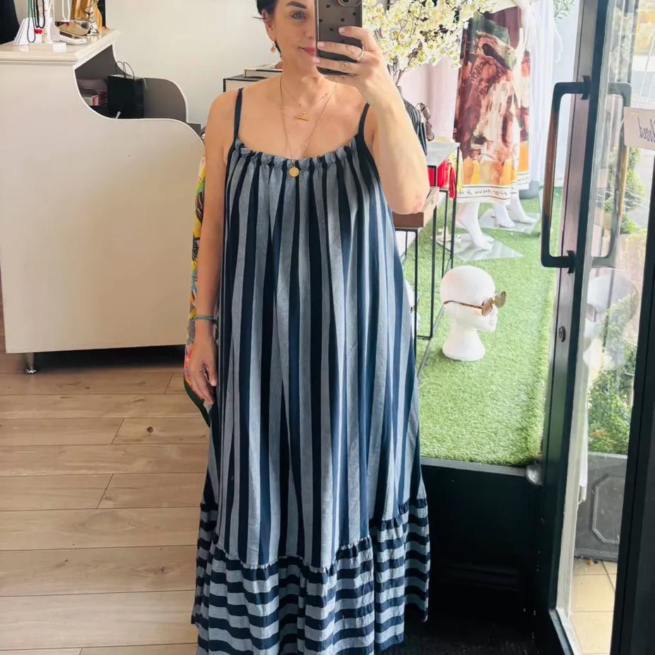 Linen Feel Striped Maxi Sundress