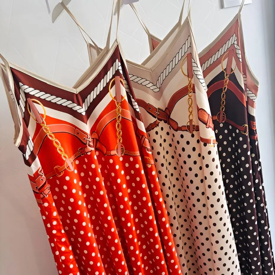 Polka Dot Print Satin Maxi Sundress